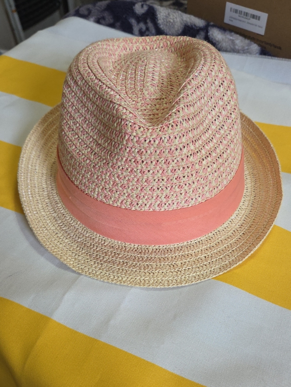 Vince Camuto Straw Fedora with Coral Band